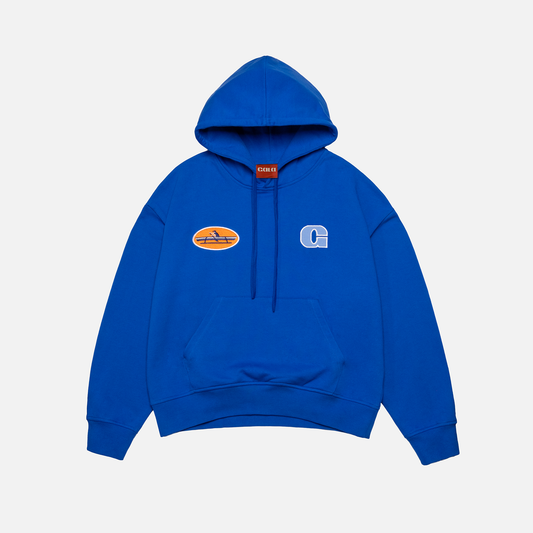row blue hoodie